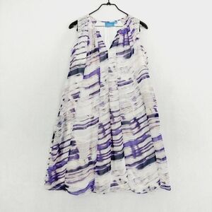 Simply Vera Purple Multi Chiffon Pleated V-Neck Lined Lace Trim Dress P3843